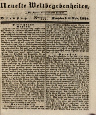 Neueste Weltbegebenheiten (Kemptner Zeitung) Dienstag 6. November 1838