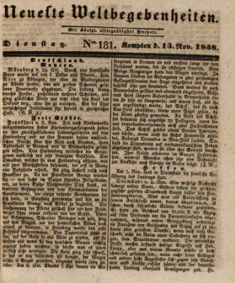 Neueste Weltbegebenheiten (Kemptner Zeitung) Dienstag 13. November 1838