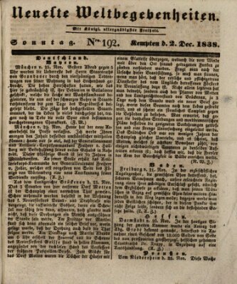 Neueste Weltbegebenheiten (Kemptner Zeitung) Sonntag 2. Dezember 1838