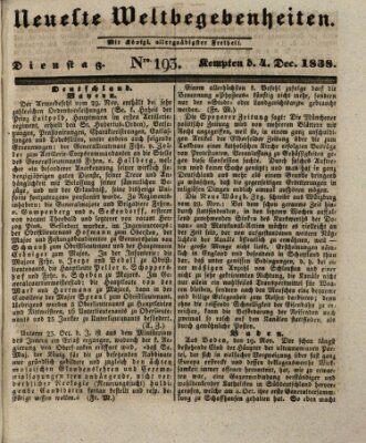 Neueste Weltbegebenheiten (Kemptner Zeitung) Dienstag 4. Dezember 1838