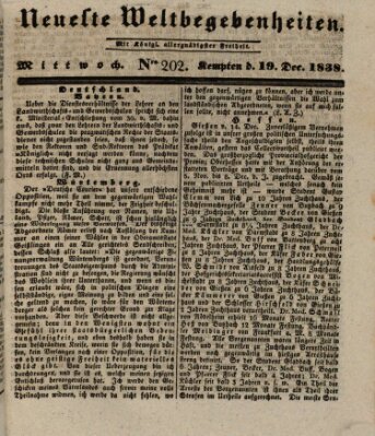 Neueste Weltbegebenheiten (Kemptner Zeitung) Mittwoch 19. Dezember 1838