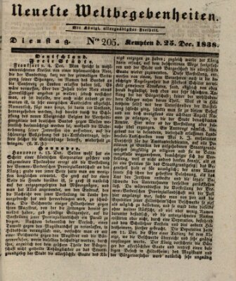 Neueste Weltbegebenheiten (Kemptner Zeitung) Dienstag 25. Dezember 1838