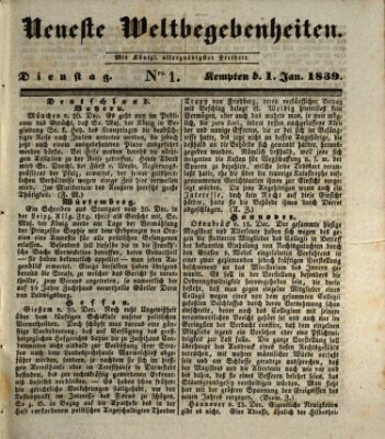 Neueste Weltbegebenheiten (Kemptner Zeitung) Dienstag 1. Januar 1839