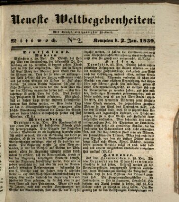 Neueste Weltbegebenheiten (Kemptner Zeitung) Mittwoch 2. Januar 1839