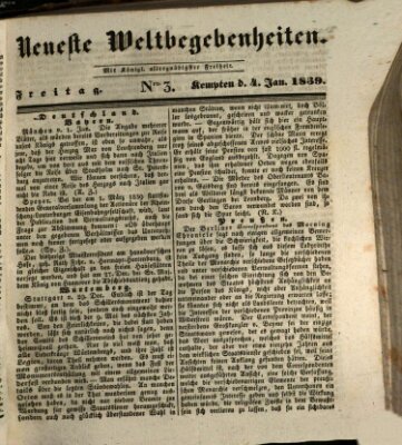 Neueste Weltbegebenheiten (Kemptner Zeitung) Freitag 4. Januar 1839