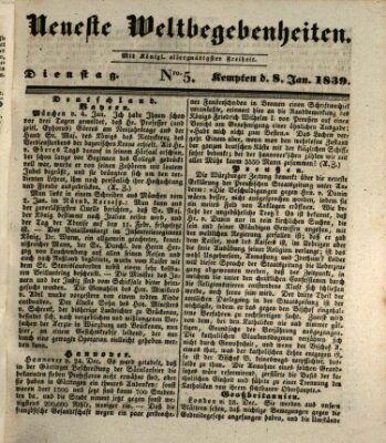 Neueste Weltbegebenheiten (Kemptner Zeitung) Dienstag 8. Januar 1839