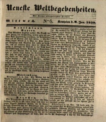 Neueste Weltbegebenheiten (Kemptner Zeitung) Mittwoch 9. Januar 1839