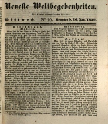 Neueste Weltbegebenheiten (Kemptner Zeitung) Mittwoch 16. Januar 1839