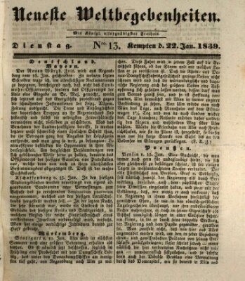 Neueste Weltbegebenheiten (Kemptner Zeitung) Dienstag 22. Januar 1839