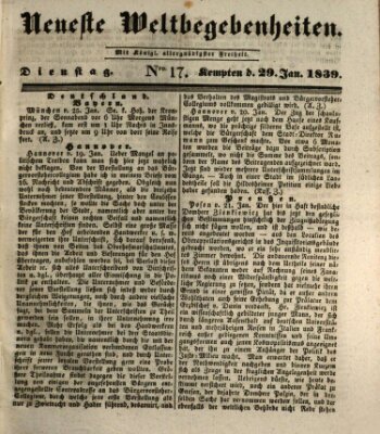 Neueste Weltbegebenheiten (Kemptner Zeitung) Dienstag 29. Januar 1839