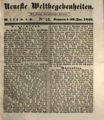 Neueste Weltbegebenheiten (Kemptner Zeitung) Mittwoch 30. Januar 1839