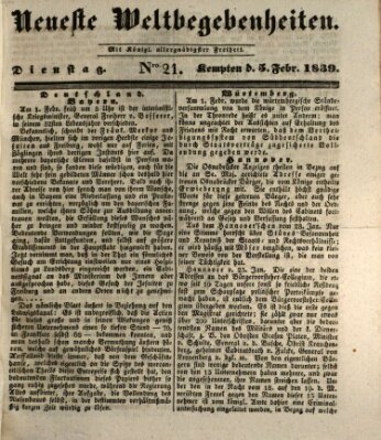 Neueste Weltbegebenheiten (Kemptner Zeitung) Dienstag 5. Februar 1839