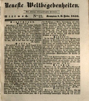 Neueste Weltbegebenheiten (Kemptner Zeitung) Mittwoch 6. Februar 1839