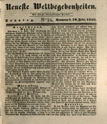 Neueste Weltbegebenheiten (Kemptner Zeitung) Sonntag 10. Februar 1839