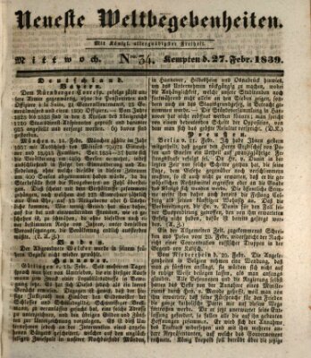 Neueste Weltbegebenheiten (Kemptner Zeitung) Mittwoch 27. Februar 1839