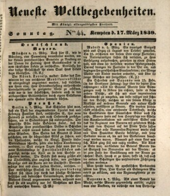 Neueste Weltbegebenheiten (Kemptner Zeitung) Sonntag 17. März 1839