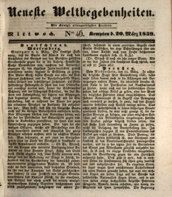 Neueste Weltbegebenheiten (Kemptner Zeitung) Mittwoch 20. März 1839