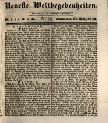 Neueste Weltbegebenheiten (Kemptner Zeitung) Mittwoch 27. März 1839