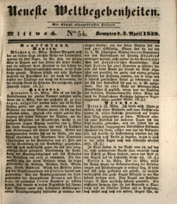 Neueste Weltbegebenheiten (Kemptner Zeitung) Mittwoch 3. April 1839