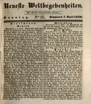 Neueste Weltbegebenheiten (Kemptner Zeitung) Sonntag 7. April 1839