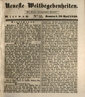 Neueste Weltbegebenheiten (Kemptner Zeitung) Mittwoch 10. April 1839