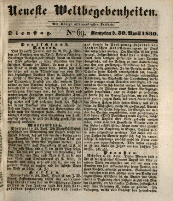 Neueste Weltbegebenheiten (Kemptner Zeitung) Dienstag 30. April 1839