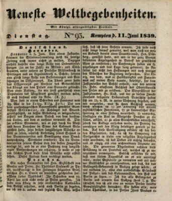 Neueste Weltbegebenheiten (Kemptner Zeitung) Dienstag 11. Juni 1839