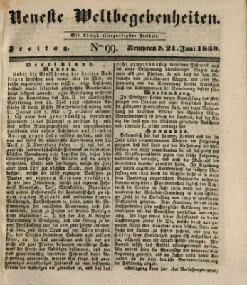 Neueste Weltbegebenheiten (Kemptner Zeitung) Freitag 21. Juni 1839