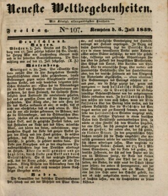 Neueste Weltbegebenheiten (Kemptner Zeitung) Freitag 5. Juli 1839