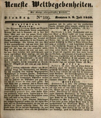 Neueste Weltbegebenheiten (Kemptner Zeitung) Dienstag 9. Juli 1839