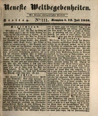 Neueste Weltbegebenheiten (Kemptner Zeitung) Freitag 12. Juli 1839