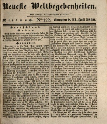 Neueste Weltbegebenheiten (Kemptner Zeitung) Mittwoch 31. Juli 1839