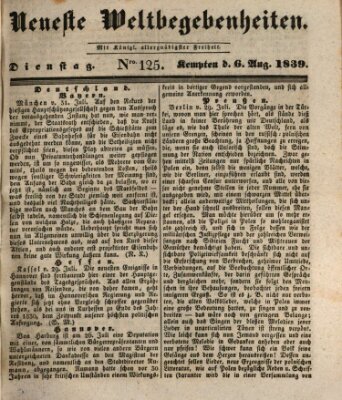 Neueste Weltbegebenheiten (Kemptner Zeitung) Dienstag 6. August 1839