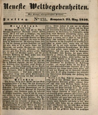 Neueste Weltbegebenheiten (Kemptner Zeitung) Freitag 23. August 1839