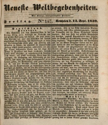 Neueste Weltbegebenheiten (Kemptner Zeitung) Freitag 13. September 1839