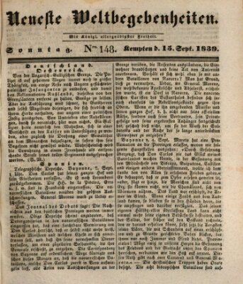 Neueste Weltbegebenheiten (Kemptner Zeitung) Sonntag 15. September 1839