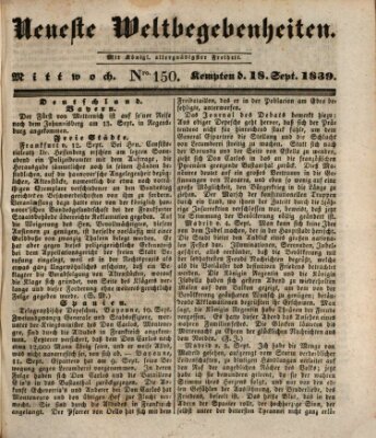 Neueste Weltbegebenheiten (Kemptner Zeitung) Mittwoch 18. September 1839