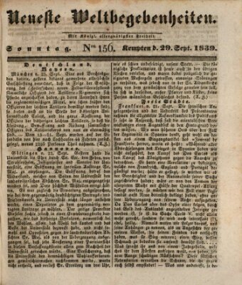 Neueste Weltbegebenheiten (Kemptner Zeitung) Sonntag 29. September 1839