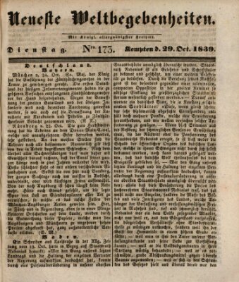 Neueste Weltbegebenheiten (Kemptner Zeitung) Dienstag 29. Oktober 1839