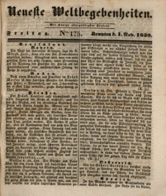 Neueste Weltbegebenheiten (Kemptner Zeitung) Freitag 1. November 1839