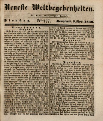 Neueste Weltbegebenheiten (Kemptner Zeitung) Dienstag 5. November 1839