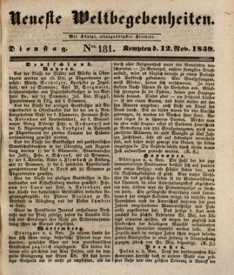 Neueste Weltbegebenheiten (Kemptner Zeitung) Dienstag 12. November 1839