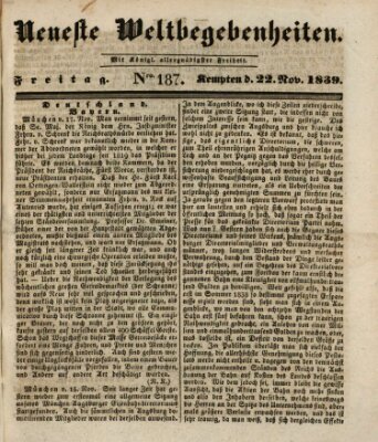 Neueste Weltbegebenheiten (Kemptner Zeitung) Freitag 22. November 1839