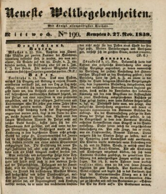 Neueste Weltbegebenheiten (Kemptner Zeitung) Mittwoch 27. November 1839