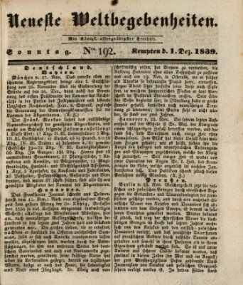 Neueste Weltbegebenheiten (Kemptner Zeitung) Sonntag 1. Dezember 1839