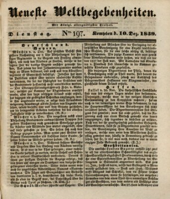 Neueste Weltbegebenheiten (Kemptner Zeitung) Dienstag 10. Dezember 1839