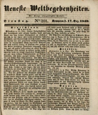 Neueste Weltbegebenheiten (Kemptner Zeitung) Dienstag 17. Dezember 1839