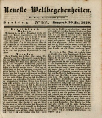 Neueste Weltbegebenheiten (Kemptner Zeitung) Freitag 20. Dezember 1839