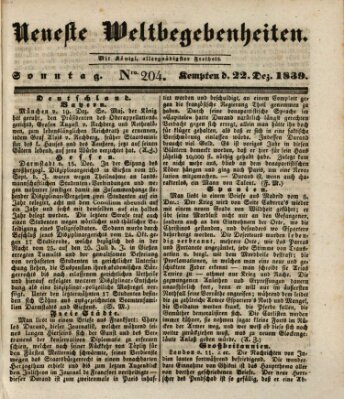 Neueste Weltbegebenheiten (Kemptner Zeitung) Sonntag 22. Dezember 1839