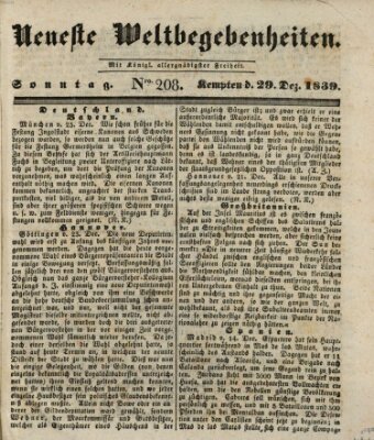 Neueste Weltbegebenheiten (Kemptner Zeitung) Sonntag 29. Dezember 1839